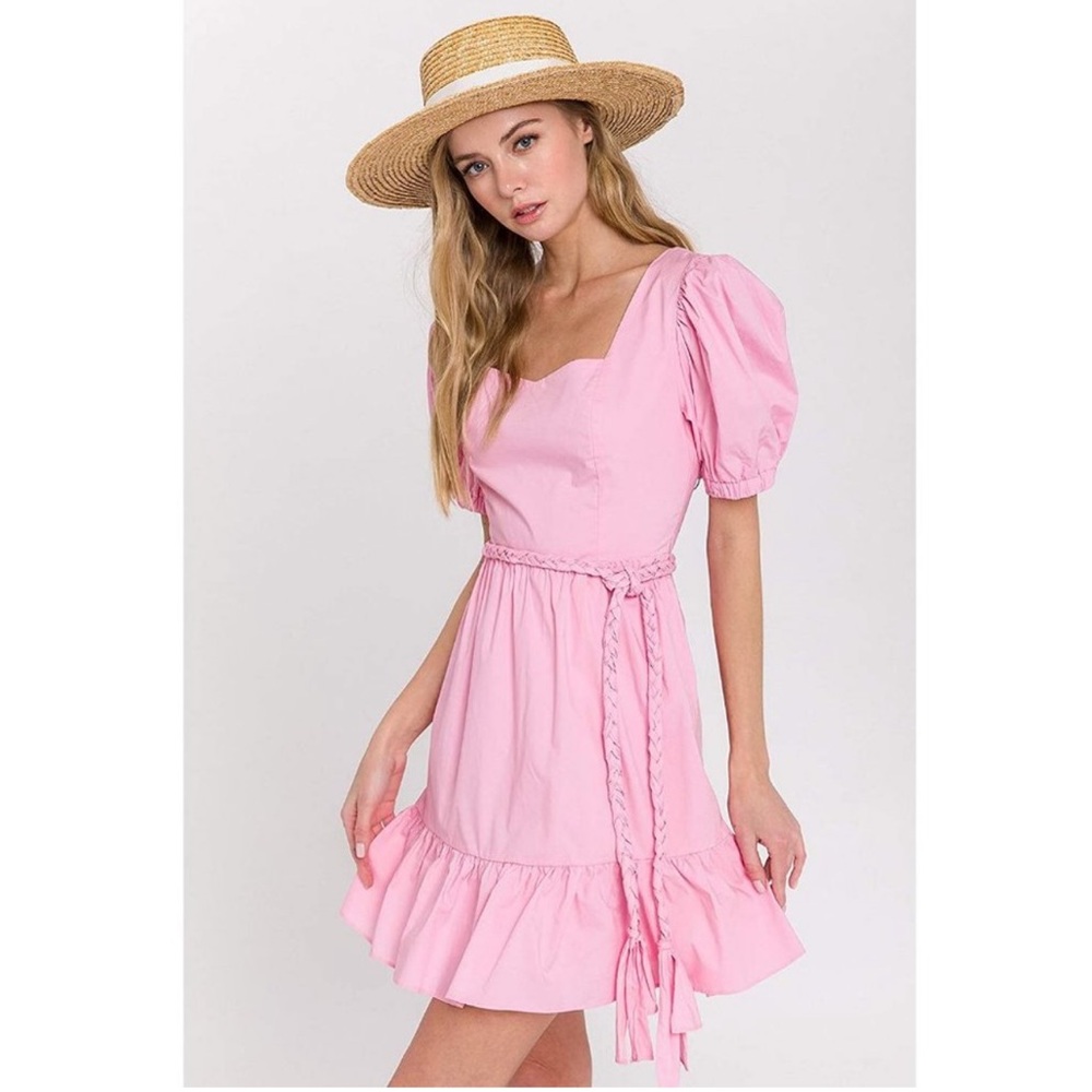 English Factory pink puff sleeve mini dress